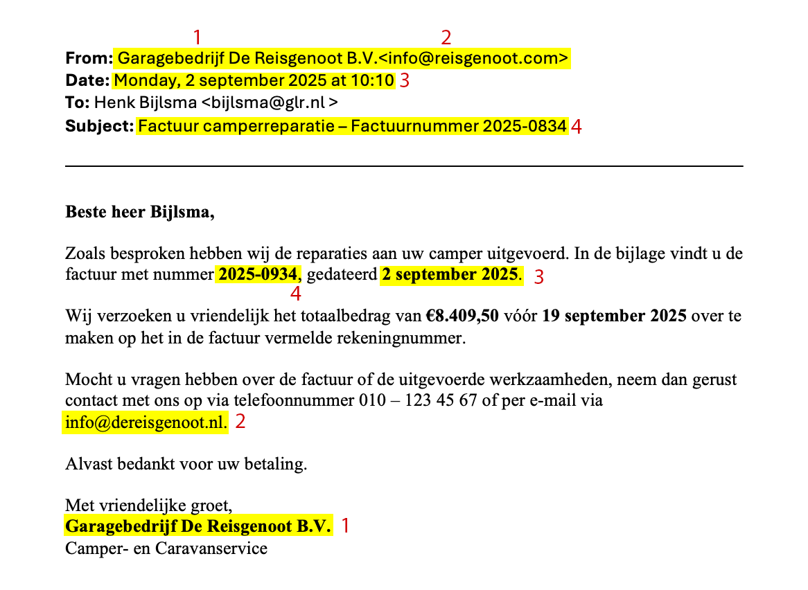 Bewijs verdachte factuur